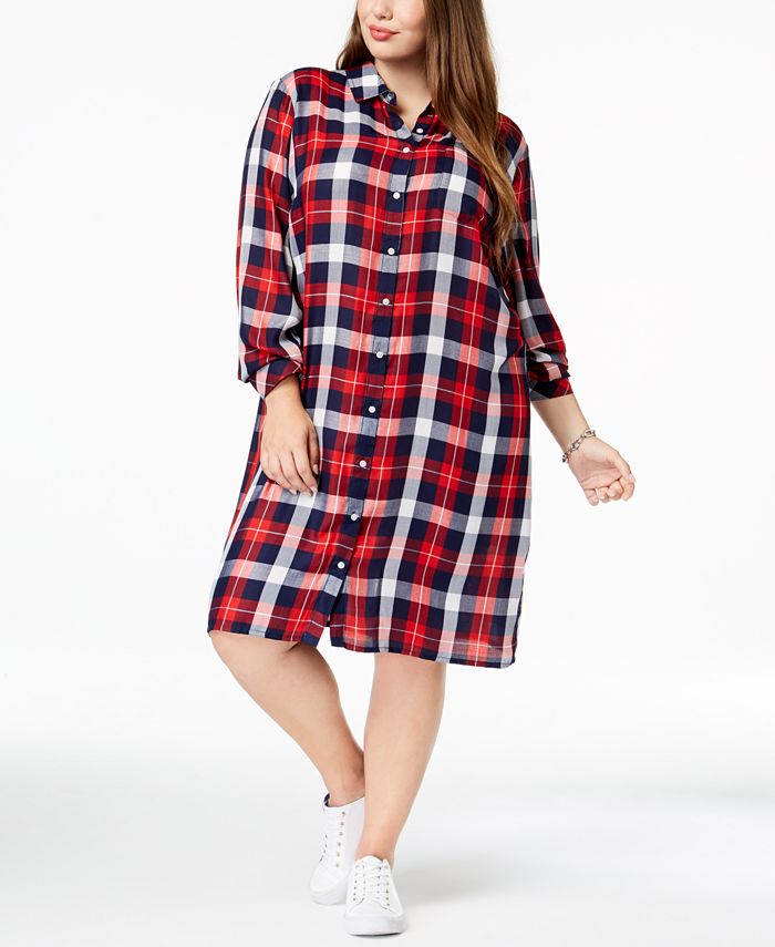 Tommy Hilfiger Plus Size Plaid Shirtdress, Created for Macy's & Reviews ...