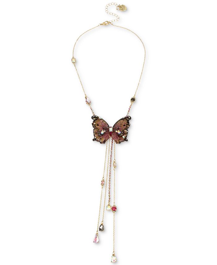 Betsey Johnson - Gold-Tone Bead & Butterfly 16" Lariat Necklace