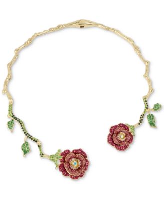 Betsey Johnson Gold-Tone Multicolor Crystal Rose 18" Collar Necklace ...