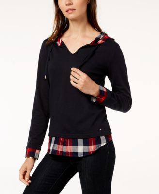 Tommy Hilfiger - Plaid-Trim Layered-Look Sweatshirt