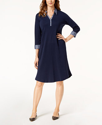Karen Scott Petite Cotton Contrast-Collar Dress, Created for Macy's ...