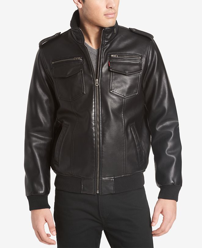 Levi's Men's Big & Tall Faux Leather Aviator Bomber Jacket & Reviews ...
