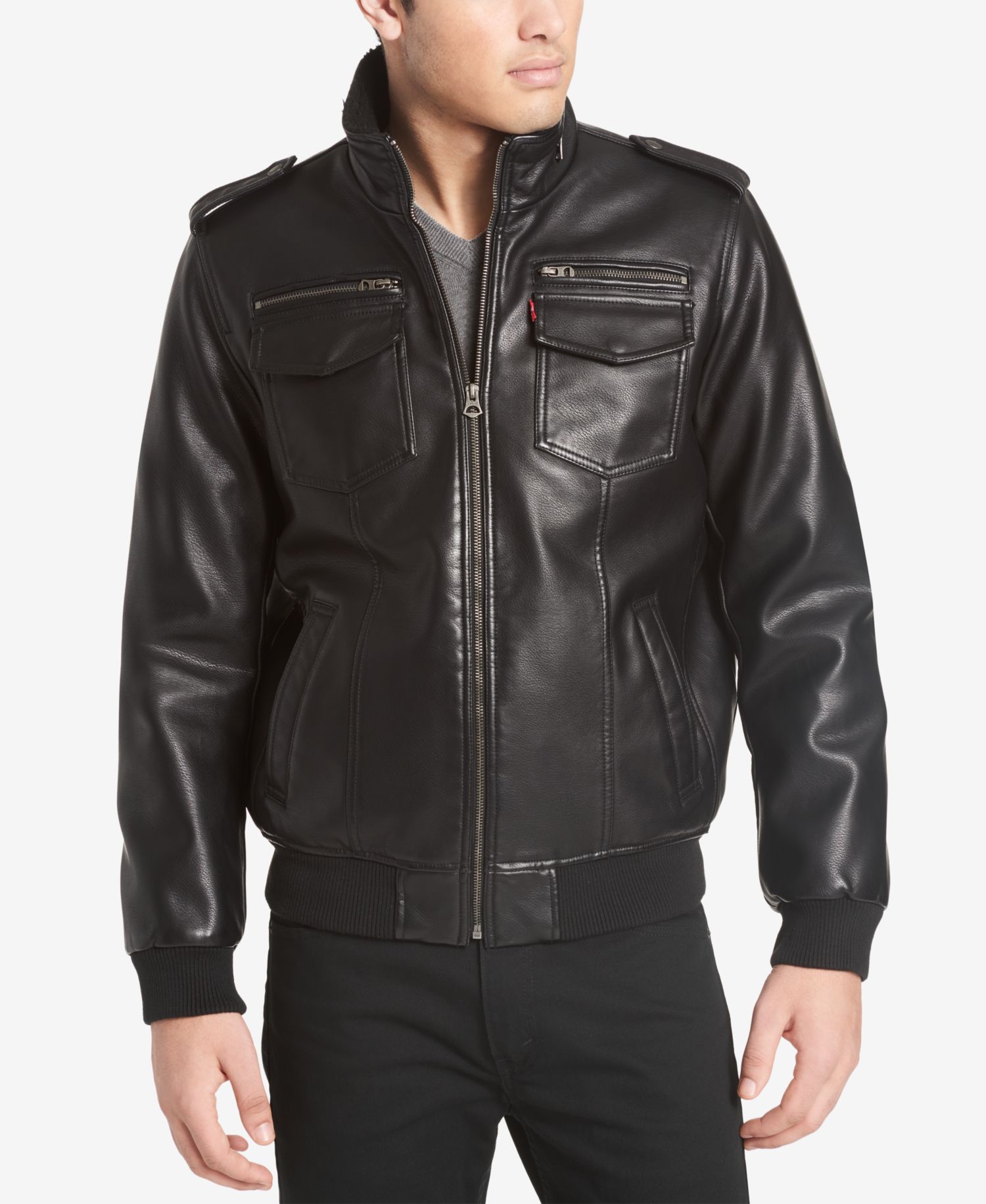 Men's Sherpa Lined Faux Leather Aviator Bomber