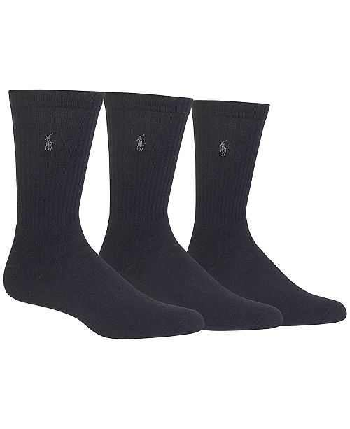 Polo Ralph Lauren 3 Pack Ribbed Cushion Foot Crew Men's Socks & Reviews