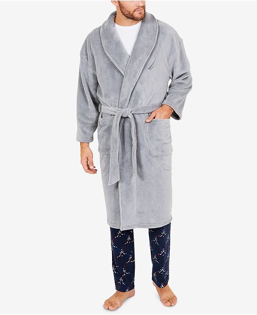 nautica men's long sleeve cozy soft plush shawl collar robe