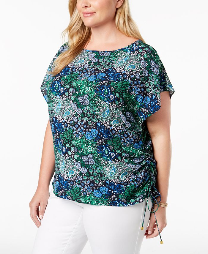 Michael Kors Plus Size Printed Ruched Top & Reviews - Tops - Plus Sizes ...