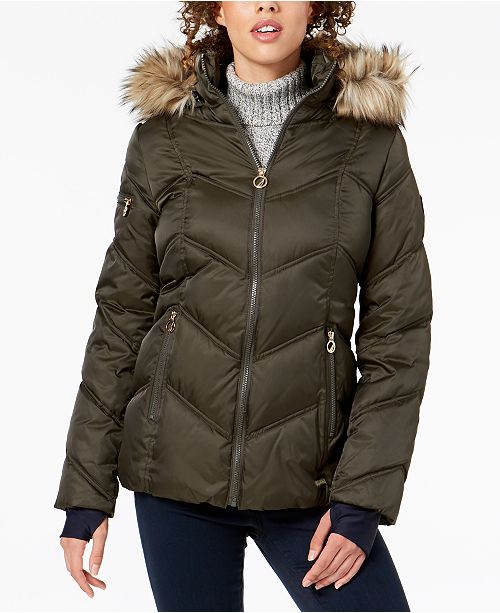 Nautica Faux Fur Trim Hooded Puffer Coat Reviews Coats Women