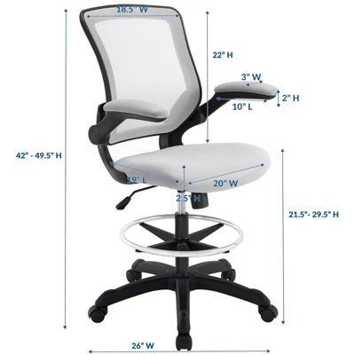 Modway Veer Modern Mesh Fabric & Metal Drafting Chair – Black – Adjustable Height Task Chair