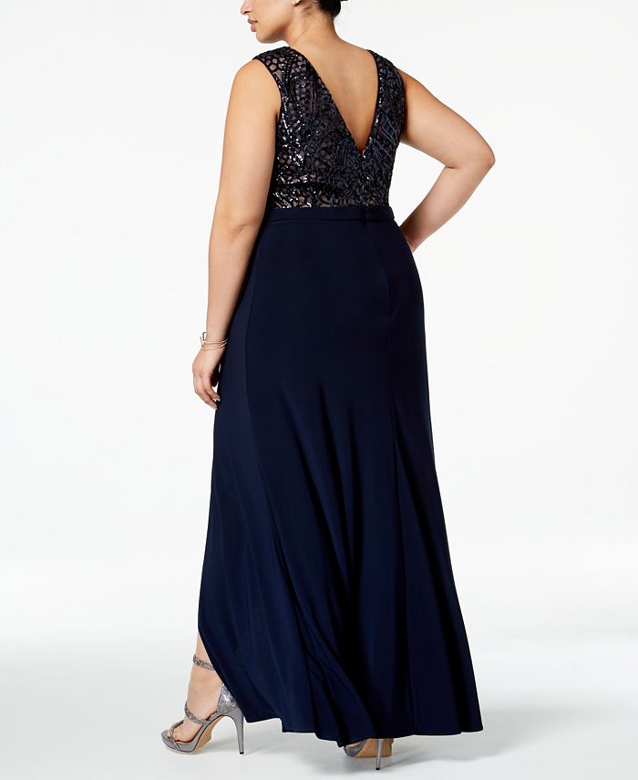 Nightway Plus Size Sequined Illusion Gown - Macy's