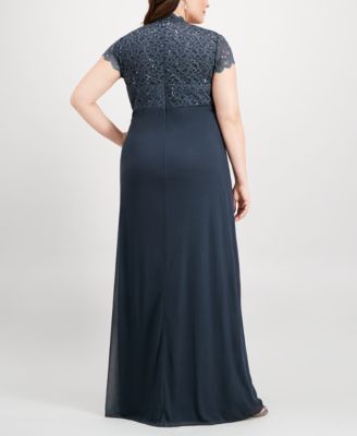 Plus Size Sequined-Lace Ruched Gown