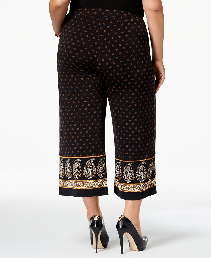 Michael Kors Women's Jacquard Animal Print Wide Leg Pants Black Size 2X