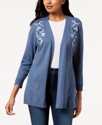 Karen Scott - Petite Embroidered Open Cardigan, Created for Macy's