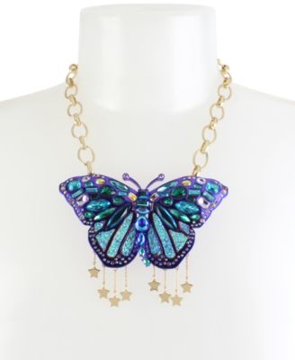 Betsey Johnson Gold-Tone Glitter Stone Butterfly Statement Necklace, 17 ...