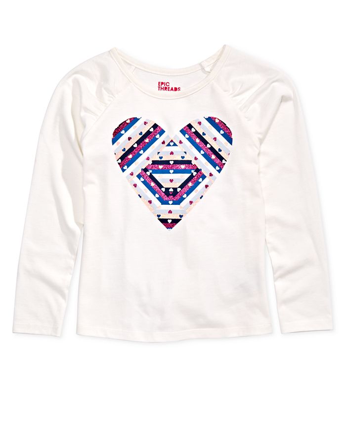 Epic Threads Toddler Girls Long-Sleeve Heart-Print T-Shirt, Created for ...