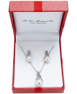 macy's pearl necklace earring set