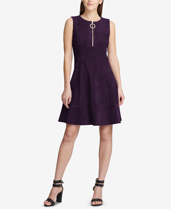 DKNY - Faux-Suede Fit & Flare Dress