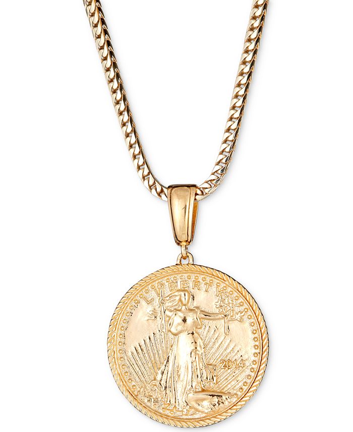 Men's Liberty Coin 24 Pendant Necklace in 18K Gold-Plated Sterling Silver - Gold Over Silver