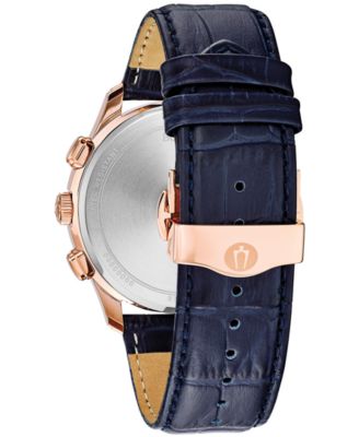 Men's Chronograph Wilton Blue Leather Strap Watch 46.5mm 