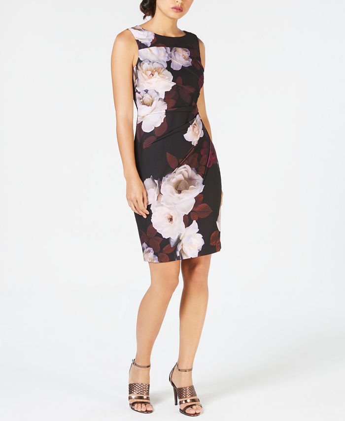Calvin Klein Floral Starburst-Pleated Sheath Dress - Macy's