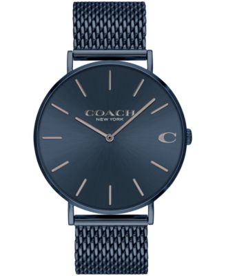 코치 남성 손목 시계 COACH Mens Charles Blue Stainless Steel Mesh Bracelet Watch 41mm,Dark Blue