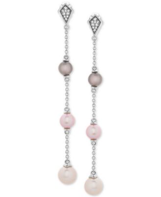 Macy's - Cultured Freshwater Pearl (6, 7 & 8mm) & Diamond Accent Drop Earrings in Sterling Silver
