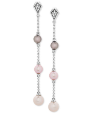 image of Cultured Freshwater Pearl (6, 7 & 8mm) & Diamond Accent Drop Earrings in Sterling Silver