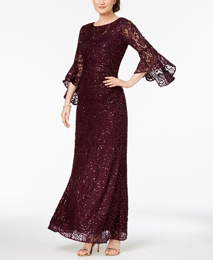 Nightway Sequin-Embellished Lace Gown - Macy's