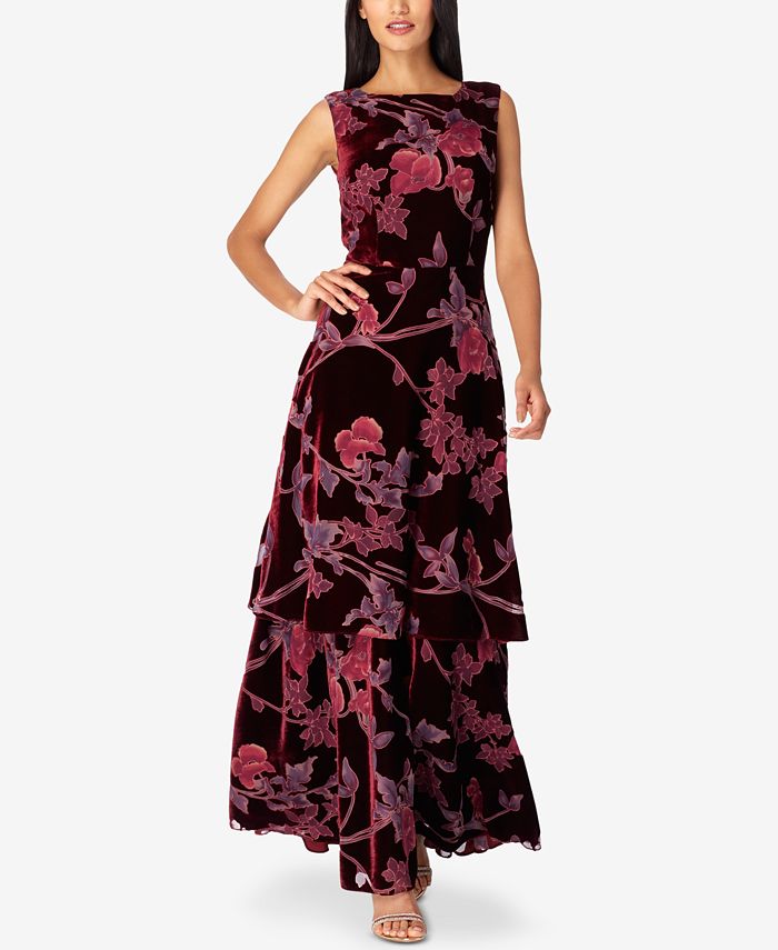Tahari ASL Layered Floral-Print Velvet Gown & Reviews - Dresses - Women ...