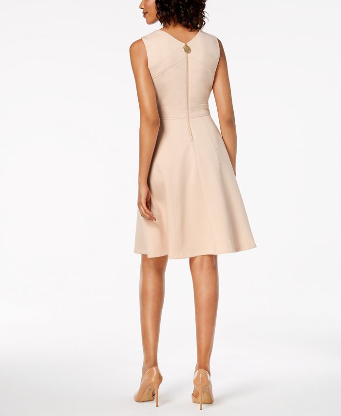 Calvin Klein Petite V-Neck Scuba Fit & Flare Dress - Macy's