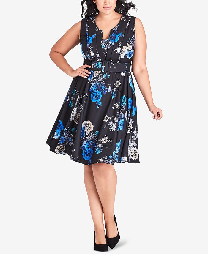 City Chic Trendy Plus Size Floral-Print Sleeveless A-Line Dress - Macy's