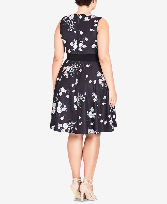 City Chic Trendy Plus Size Floral-Print Sleeveless A-Line Dress - Macy's