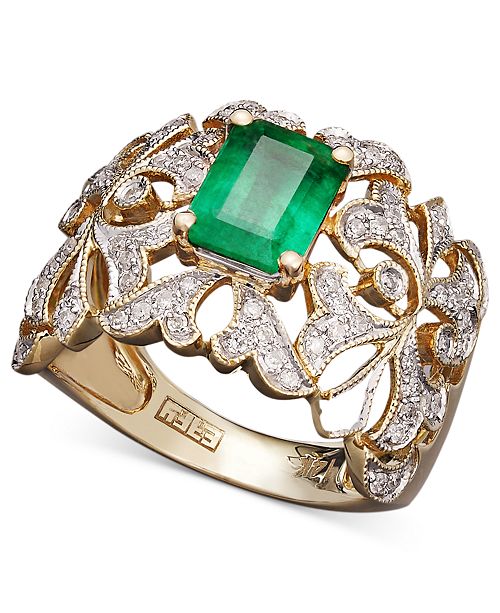 Effy Collection Brasilica By Effy Emerald 1 3 8 Ct T W And Diamond 1 3 Ct T W Statement Ring In 14k Gold Reviews Rings Jewelry Watches Macy S