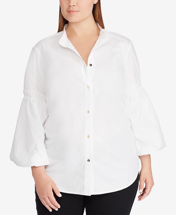 Lauren Ralph Lauren Plus Size Broadcloth Cotton Shirt - Macy's
