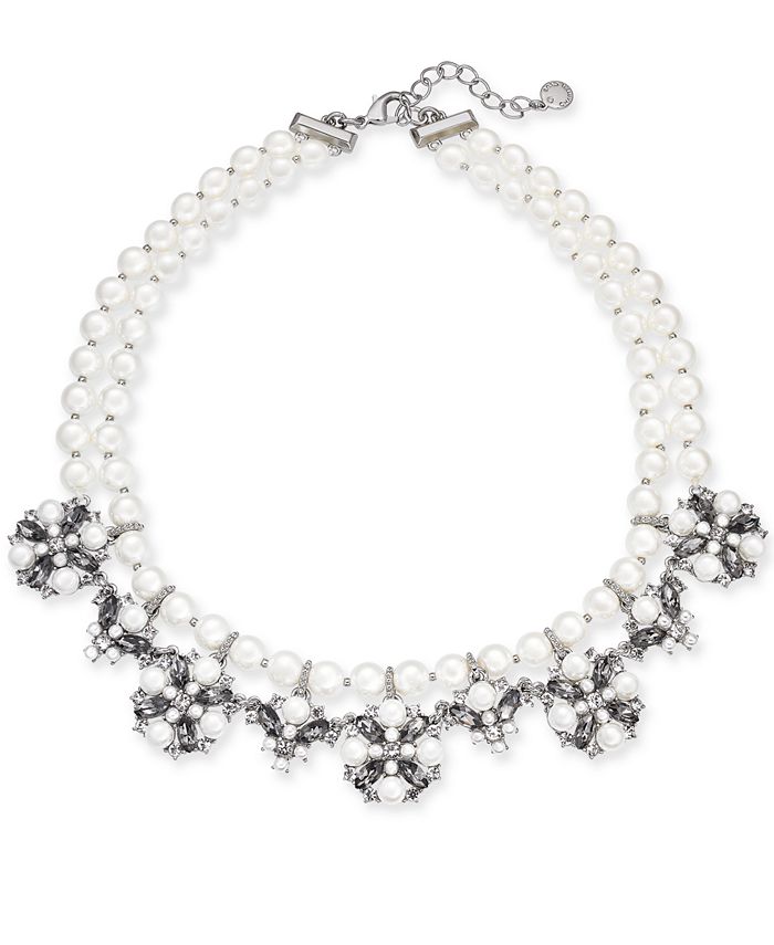 Charter Club SilverTone Imitation Pearl, Crystal & Stone Double Row