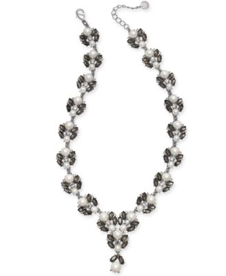 Charter Club - Silver-Tone Imitation Pearl, Stone & Crystal Statement Necklace, 17" + 2" extender