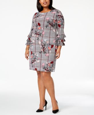Alfani - Plus Size Printed Tiered-Sleeve A-Line Dress