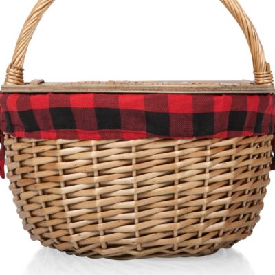 Country Red & Black Buffalo Plaid Picnic Basket