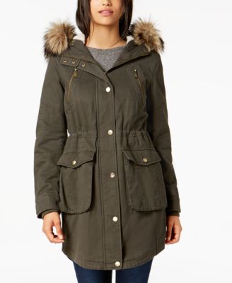 bcbg faux fur trim hooded parka