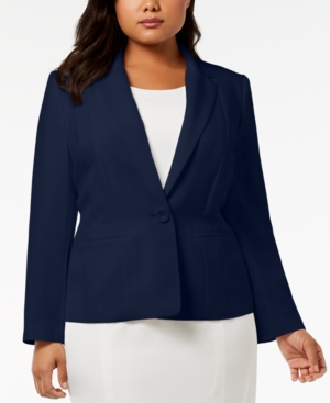 Kasper Plus Size One-Button Crepe Blazer