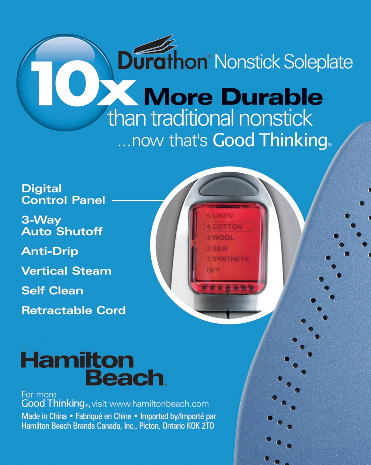 Hamilton Beach Durathon Nonstick Soleplate Iron - 19901