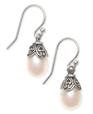 Macy's Cultured Freshwater Pearl (8mm) Drop Earrings in Sterling Silver ...