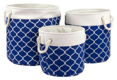 Home Basics - 3 Piece Round Canvas Bin, Navy