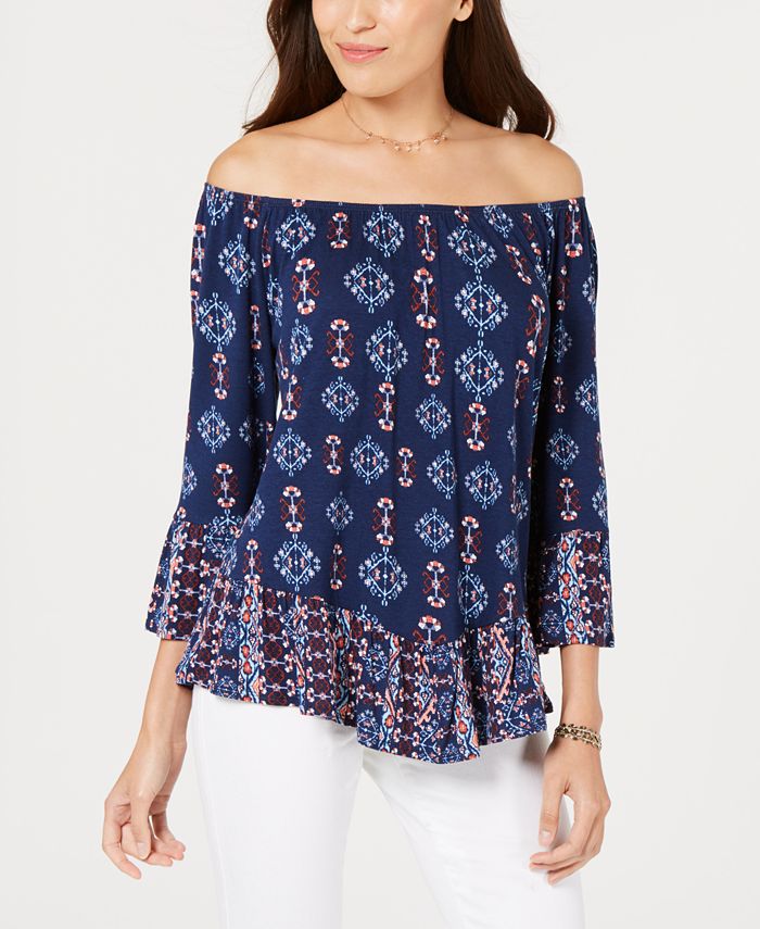 Style & Co Printed Off-The-Shoulder Top, Created for Macy's & Reviews ...