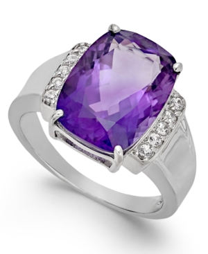 image of Amethyst (6 ct. t.w.) & Diamond (1/10 ct. t.w.) Statement Ring in Sterling Silver