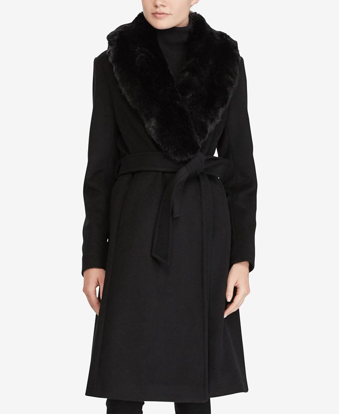Lauren Ralph Lauren Faux Fur Shawl-Collar Belted Wrap Coat - Macy's