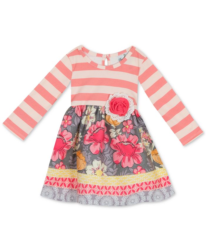 Rare Editions Baby Girls Striped Floral Dress - Macy's