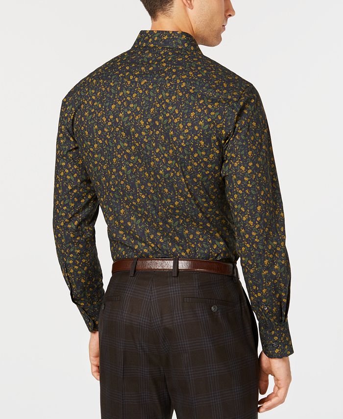 Tallia Men's Men's Floral Print Stretch Sport Button Shirt Black Size X-Large