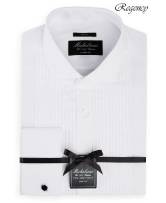 perry ellis french cuff dress shirt Michelsons of London Men's Slim-Fit Stretch Pleated Bib French Cuff Tuxedo Shirt - White
