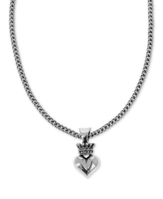King Baby - Crown & Heart 18" Pendant Necklace in Sterling Slver