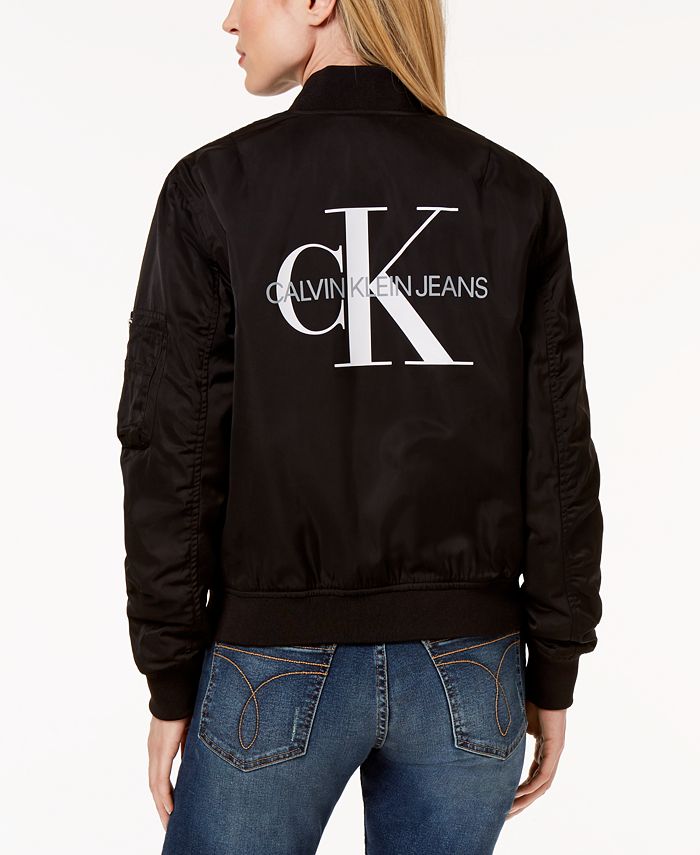 Calvin Klein Jeans Logo-Print Bomber Jacket - Macy's